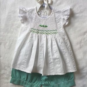 SOLD Green gingham smocked short set